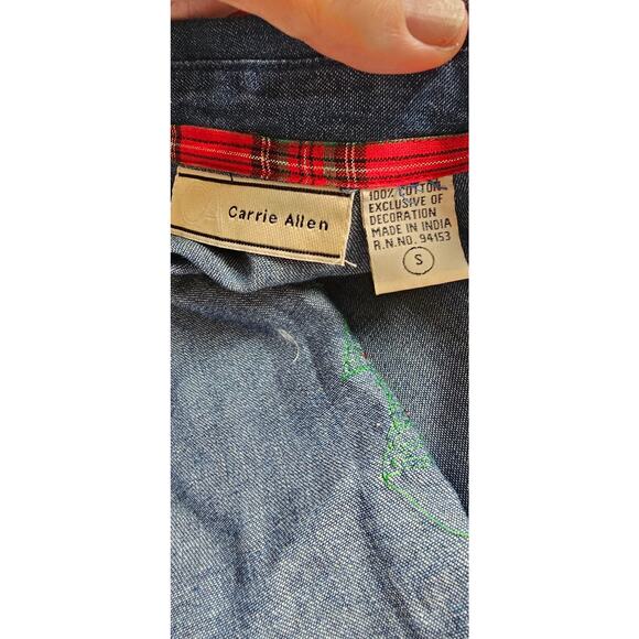 Vintage Carrie Allen Denim Embellished Christmas Tree Button Shirt Top Small - Picture 7 of 7